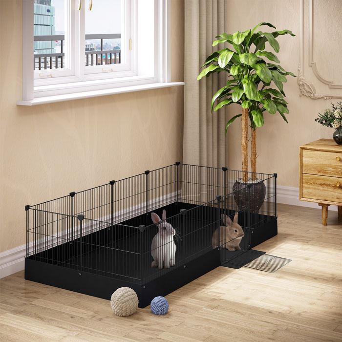 EUGAD Enclos pour petits animaux 140x71x37 cm Métal et Plastique avec tapis et porte pour lapins hamsters et chiots