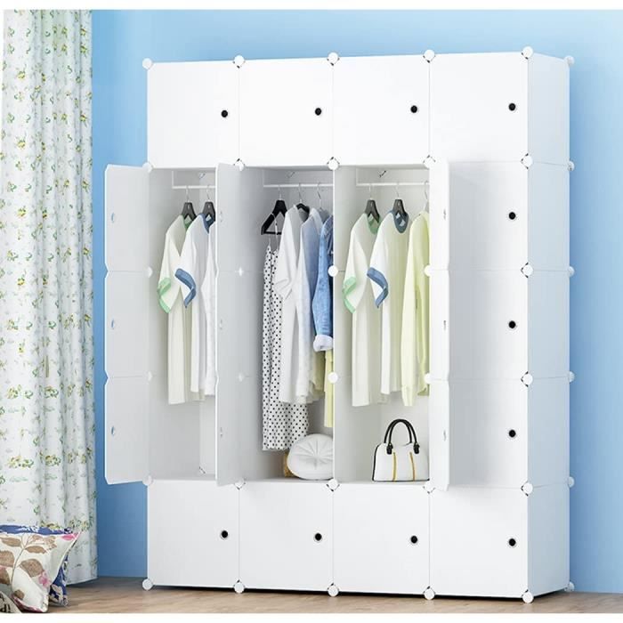 5 couches 20 cubes d'armoire-style de bricolagede avec 3 tringles à vêtements -142 * 47 * 178cm -blanche originale