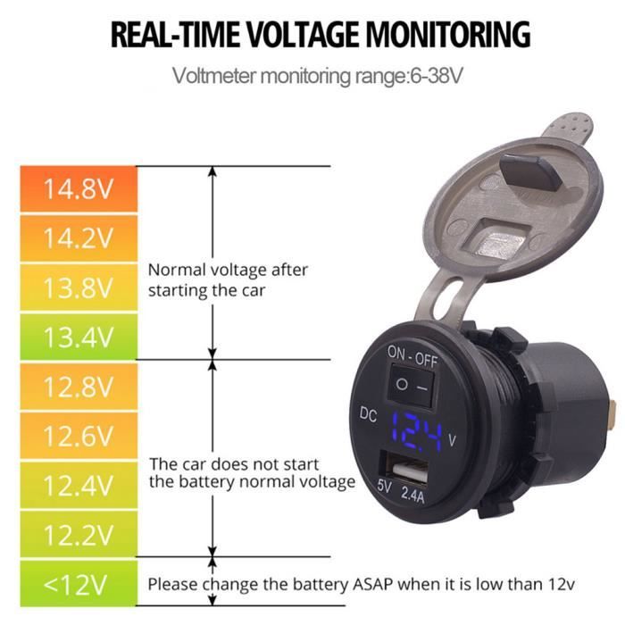 Voltmetre 12v JZK Voltmètre 12V 12 Volts Tmètre LED De Moto Auto Bateau DC 12 V étanche Avec Affichage LED Blanc, Moniteur Tension De Moto, Affichage Tension De Moto, Jauge Voltmètre Voiture - 7