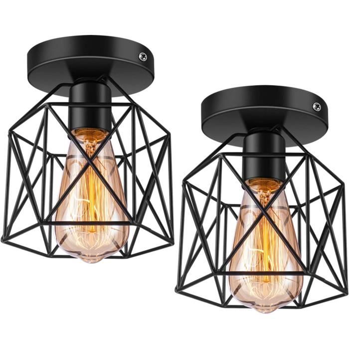 U-Do 2Pcs Plafonnier Carré Noir Lampe de Plafonde Cage en Fer design Vintage décoration pour Salon Couloir