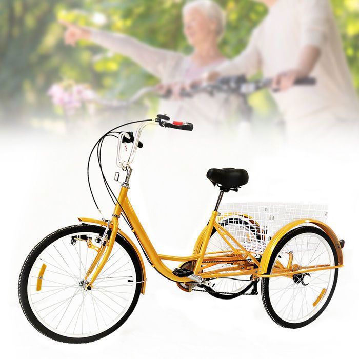 Tricycle adulte 6 vitesses, tricycle adulte 24 pouces Shopping tricycle de croisière, vélo tricycle avec panier