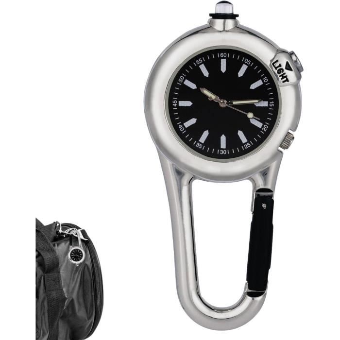 Montre De Poche Klox Argentée Avec Boussole - Cadran Vert Lumineux, Clip Inclus