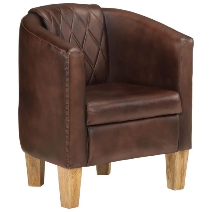 fauteuil scandinave de relaxation mvs - fauteuil cabriolet marron clair cuir véritable,14,35 kg