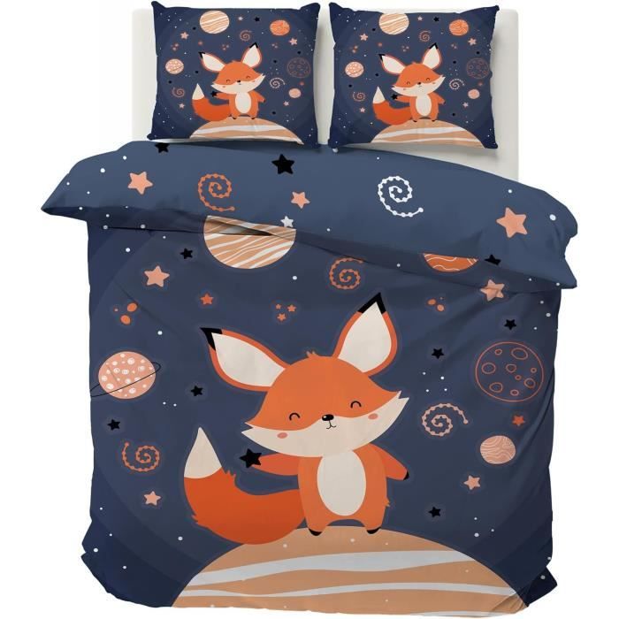 Housse De Couette Enfant 90x190cm Motif Renard étoiles Arc-en-ciel - Microfibre, 1 Taie D'oreiller 65x65cm