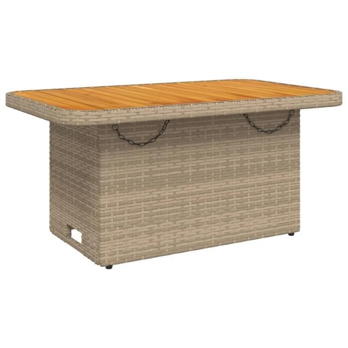 Table de jardin beige en résine tressée et bois acacia - Beige - 90x55x71 cm
