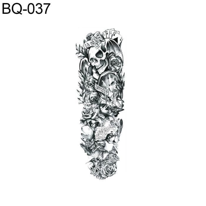 Hommes Femmes Bras Complet Bras De Tatouage Temporaire Art Du Corps Crâne Floral Autocollant Imperméable Qb 037