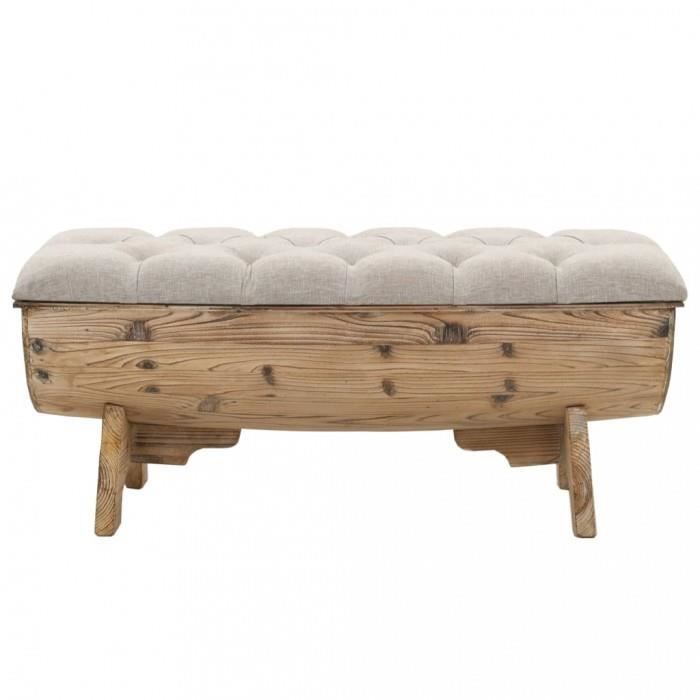 Banc de rangement - Beige - Bois massif - Tissu - Assise rembourrée