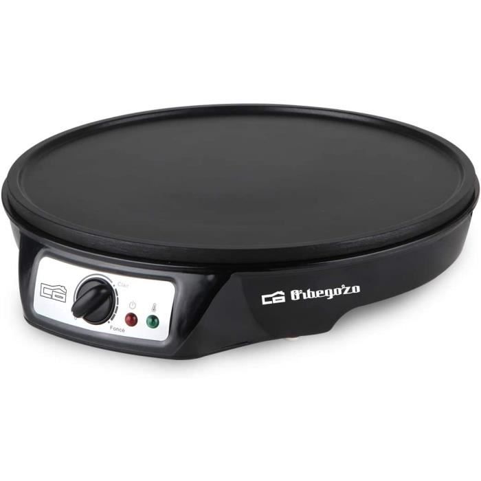 Orbegozo CM 2360 - Crepera Eléctrica, superficie antiadherente de 30 CM,1000 W, facil de limpiar,temperatura Regulable, guarda cables, borde elevado para evitar que gote la masa