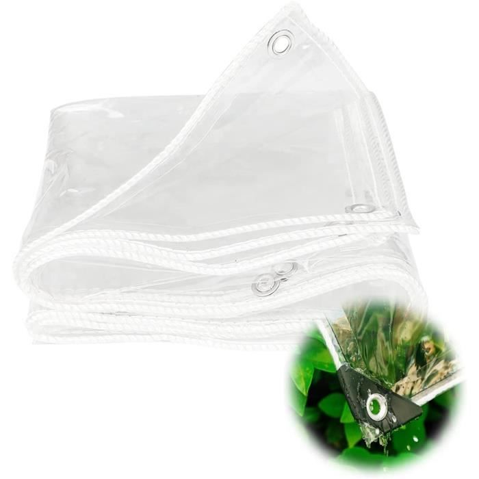 Bâche Imperméable Transparente Avec Oeillet - 600g/m² - Couverture En Feuille De Bâche - Bâche En Plastique PVC Pour Jardin Extérieur - 0.5 Mm D'épaisseur (2x2m