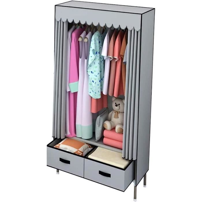 Armoire Penderie Pliante En Tissu - 185x45x170 Cm, 5 Tiroirs, 2 Tringles, Capacité 250 Kg, Blanc/gris, Facile à Monter - 2