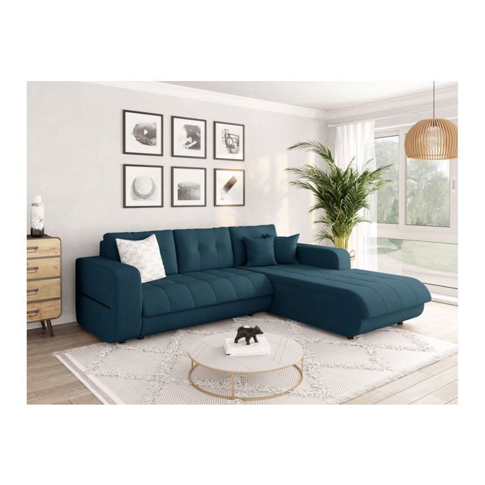 Canapé dangle Droit 4 places SUZIE convertible en Tissu - Bleu pétrole - L246 x 188 x 80cm - LOUNGITUDE