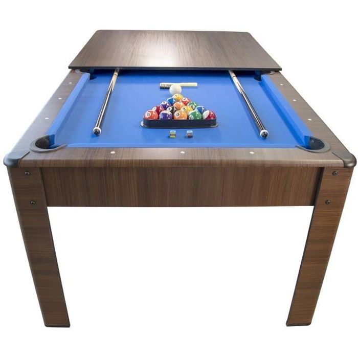 Billard Américain HARMONY 6Ft - Table de salle à manger convertible - Couleur Chêne et Tapis Bleu