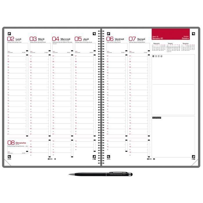 Lot Agenda semainier connecté Office 2024 OXFORD Noir 15 x 21 cm