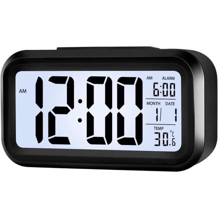 Réveil Numérique Grand écran LED - Fonction Snooze, Luminosité Réglable, 12/24h - Pour Table De Chevet, Bureau (alimentation USB Ou Piles) - 7