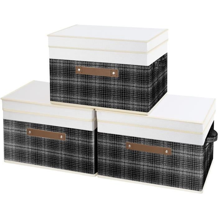 boîtes de rangement pliables avec couverclerangement tissu avec couvercle et poignées lot de 3 noir [417]