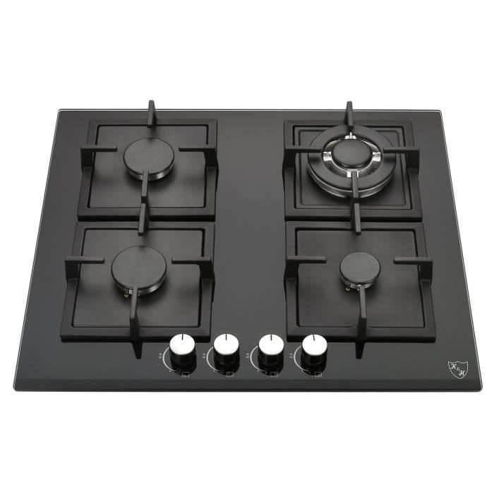 K/&H 4x Brûleurs WOK Table de Cuisson Gaz en Verre trempé 60cm 4Z-KHG FR