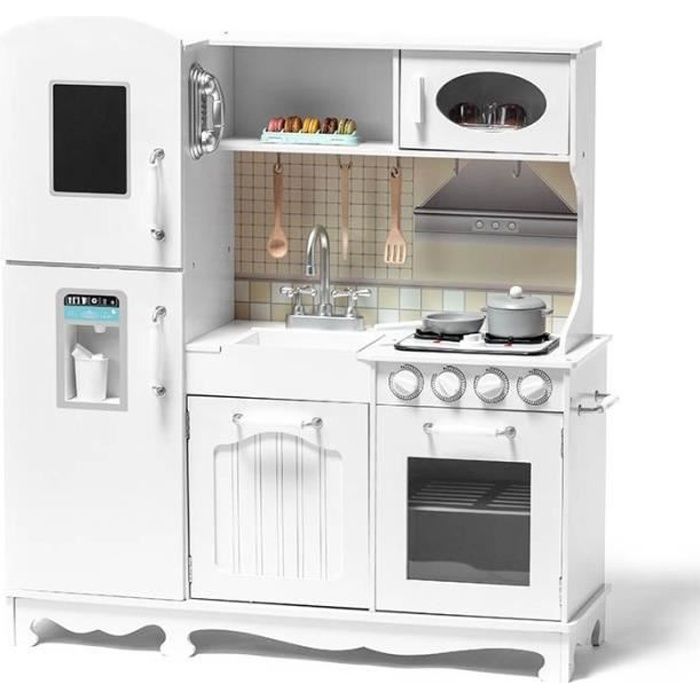 Cuisine en bois - Cuisines pour enfants - 95x32x103cm - Blanc