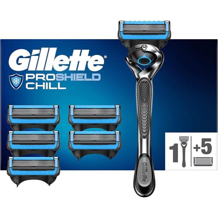 Recharges Gillette PROSHIELD CHILL XL - Pack 6 Lames 5 Couches, Pour ProGlide/Fusion