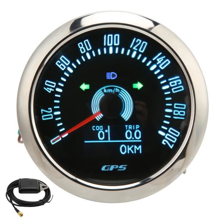LIH Compteur kilométrique GPS Compteur de vitesse GPS 85 mm avec clignotant 0‑200 km/h rétro-éclairé 7 couleurs réglable