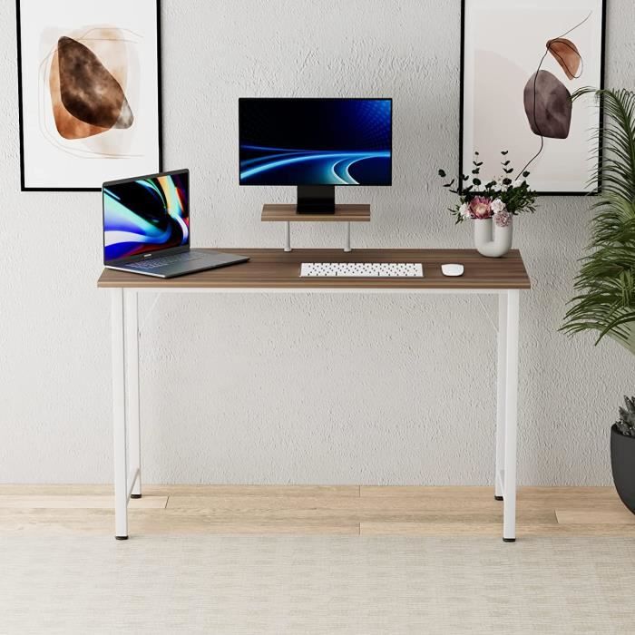 Bureau en bois avec support écran intégré - LDSZXNE - 100x50x75cm - châssis  métal blanc - Cdiscount Maison
