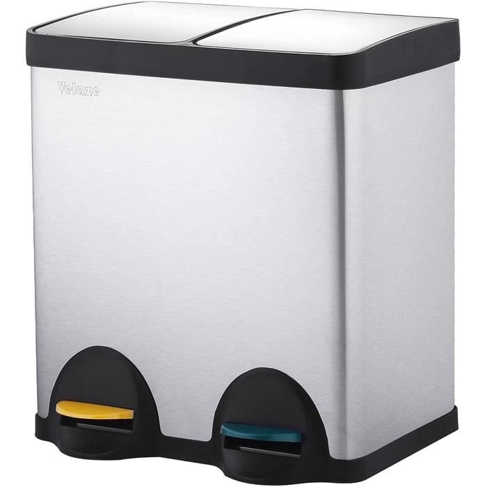 Poubelle De Cuisine 40L Acier Inox 2 Compartiments - Bac à Pédale - Denny Neuf