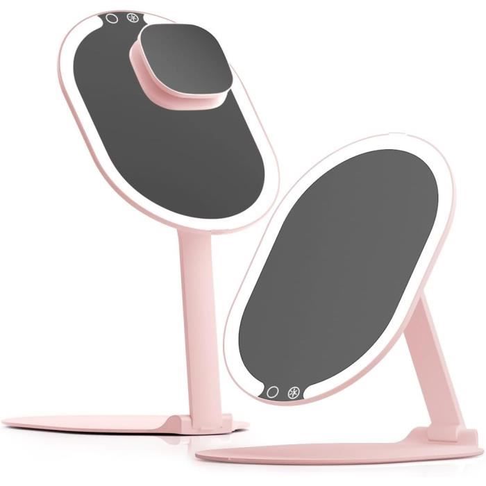 Miroir Maquillage Lumineux LED 3 Faces – Zoom Pliable Sur Pied – Navaris – Blanc