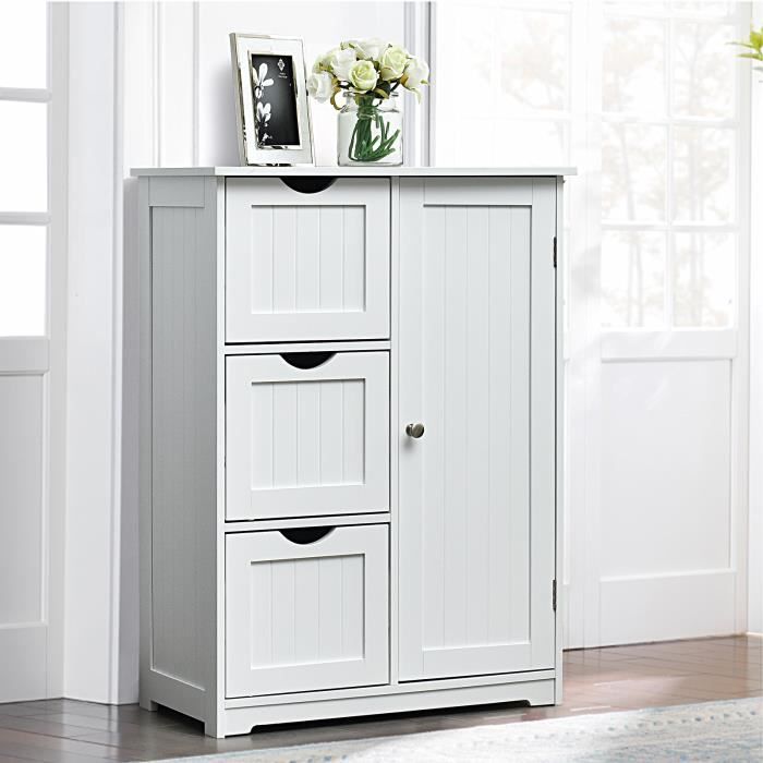 COSTWAY Meuble de Salle de Bain en Bois avec 3 Tiroirs et 1 Placard Meuble de Rangement pour Salon Chambre 60 x 30 x 81 cm Blanc COSTWAY Meuble de Salle de Bain en Bois avec 3 Tiroirs et 1 Placard Meuble de Rangement pour Salon Chambre 60 x 30 x 81 cm Blanc