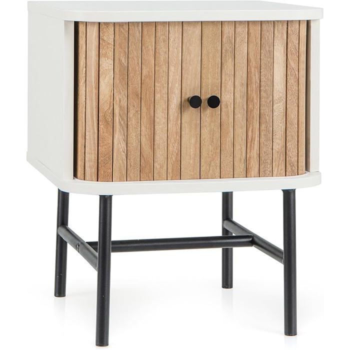 COSTWAY - Table de Chevet - Portes Coulissantes - Pieds en Métal - Design Milieu du Siècle - Table de Nuit pour Chambre Salon COSTWAY - Table de Chevet - Portes Coulissantes - Pieds en Métal - Design Milieu du Siècle - Table de Nuit pour Chambre Salon
