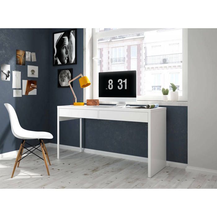Dmora - Bureau Houston 138 x 50 x 75 cm blanc brillant Panneau effet bois Dmora - Bureau Houston 138 x 50 x 75 cm blanc brillant Panneau effet bois