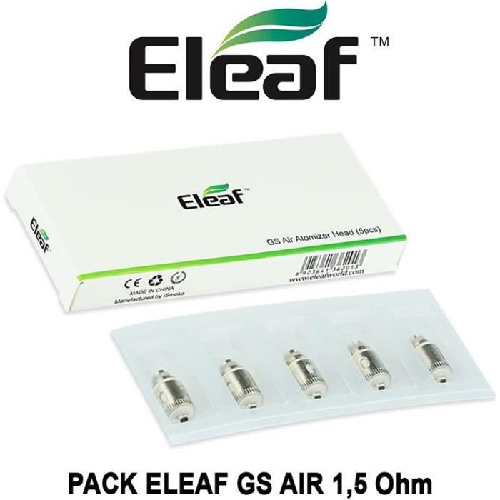 Pack 5 résistances ELEAF GS AIR 1,5 Ohm Dual Coil pour clearomiseurs ELEAF  Ismoka GS AIR, GS Air M et GS Tank. Certifié AUTHENTIQUE