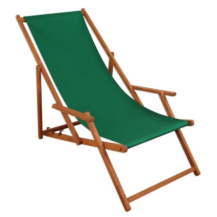 chaise longue de jardin verte - erst-holz - 10-304 - chilienne - bain de soleil pliant - dossier réglable