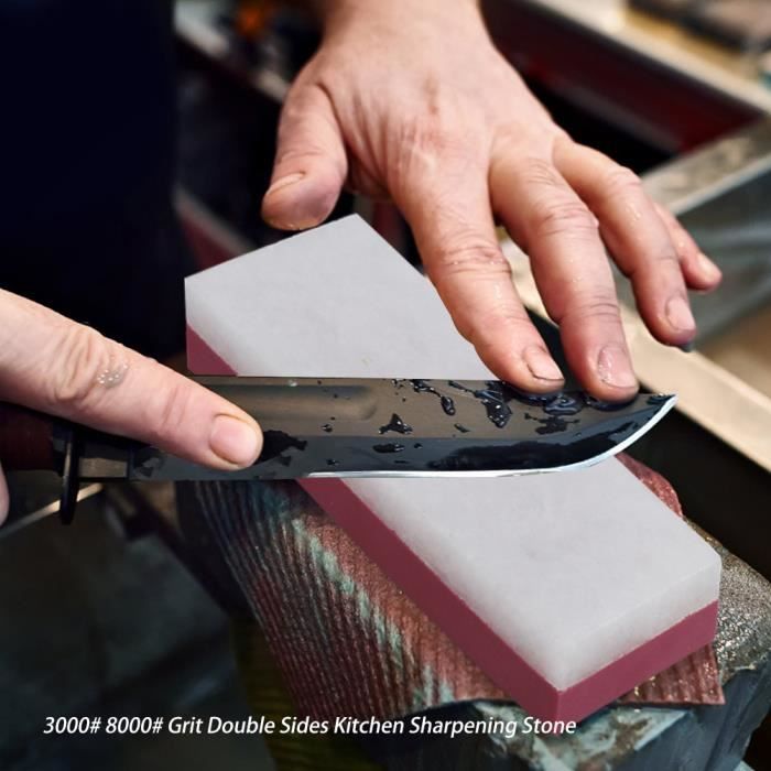 Accessoire Cuisine Professionnel Pierre à Aiguiser Double Grain 2000/5000 - Avec Guide D'angle Et Base Silicone Pierre Affûtage Double Grain 2000/5000