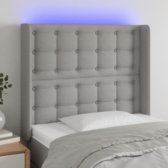 famirosa tête de lit à led gris clair 83x16x118-128 cm tissu-456