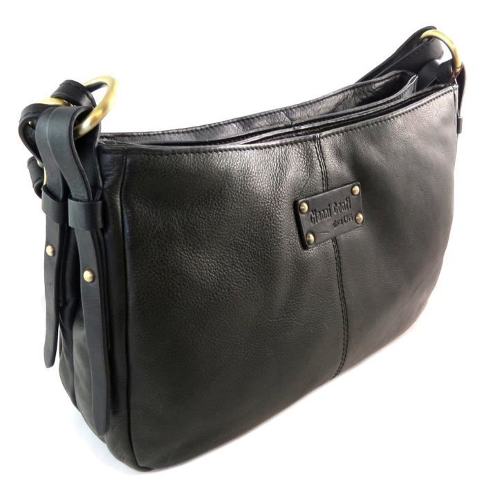 Sac cuir 'Gianni Conti' noir (3 compartiments) - 30.5x18x12 cm [P9863]