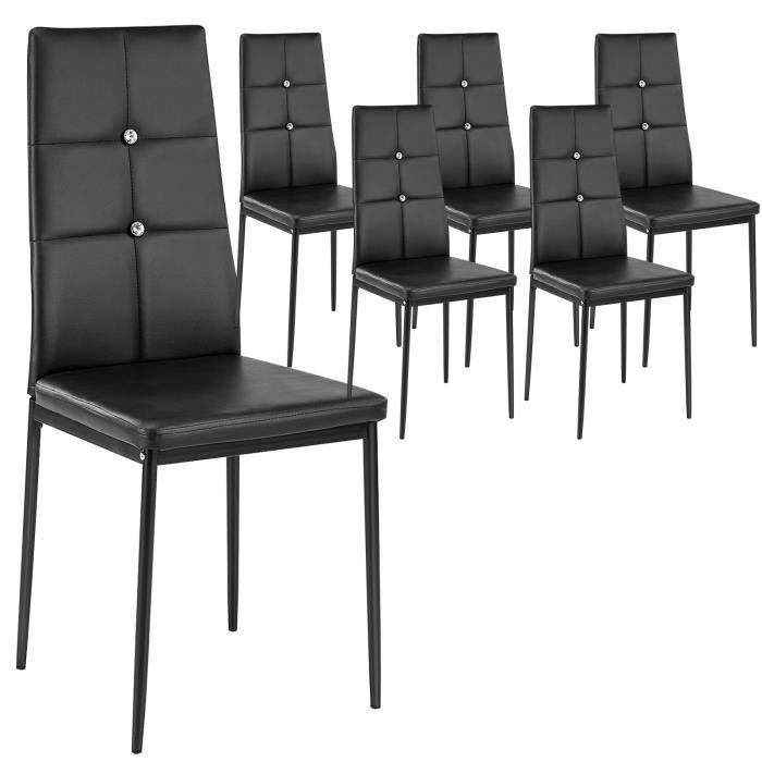huole-lot de 6 chaises de salle à manger design moderne en acier dossier à strass noir / pieds en métal h96cm
