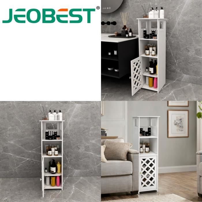 Meuble de Salle de Bain - JEOBEST - Colonne - 78x22x22cm - Blanc - Rangement Étagères