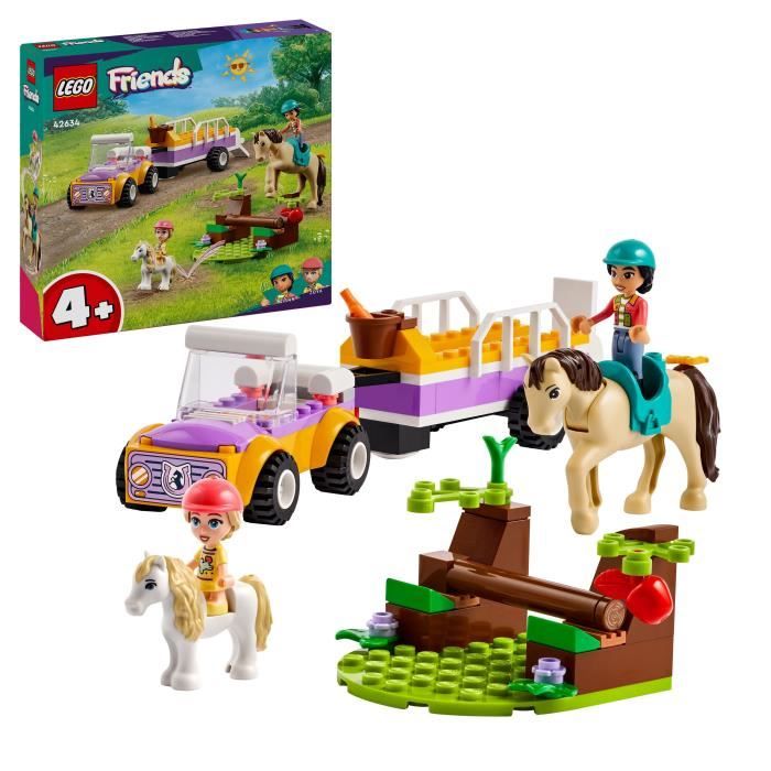 lego® 42634 friends la remorque du cheval et du poney, jouet avec figurines liann, zoya et 2 figurines d'animaux