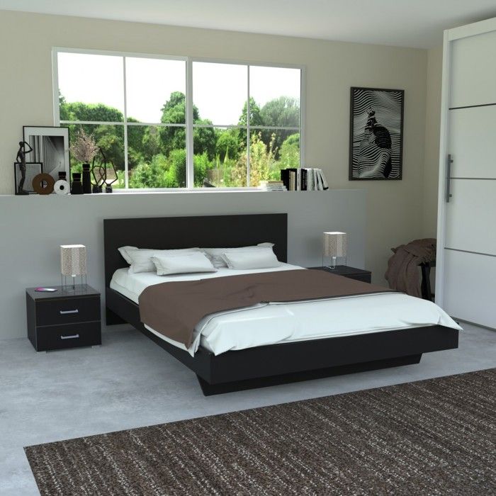 Lit LOFT 160x200 + 2 chevets + sommier + tête de lit / Noir Lit LOFT 160x200 + 2 chevets + sommier + tête de lit / Noir