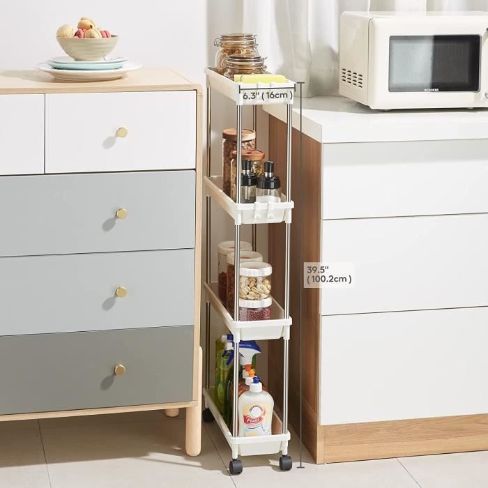 Chariot De Rangement étroit 15 Cm - 4 Niveaux Pour Espaces Réduits