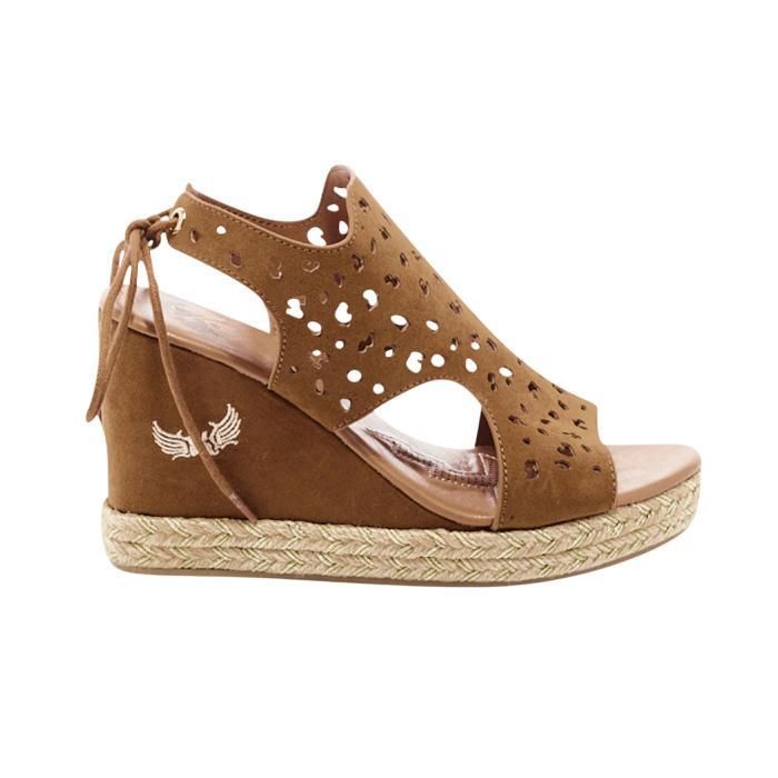 sandales compensées femme - kaporal savage - talon 10cm - camel