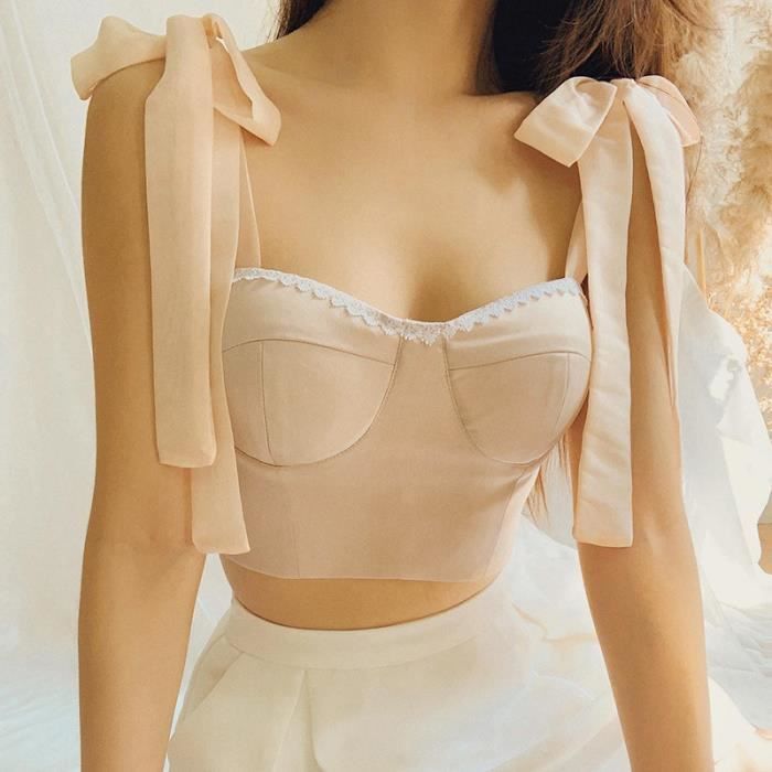 Crop Top Dentelle Ivoire Sans Bretelles à Lacets – Taille M Femme – Haut été Bohème – Pins And Needles
