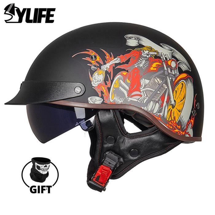 Casque Moto Électrique Enfant 3/4 Avec Visière - Homologué DOT Style Rétro Karting Dirt Bike