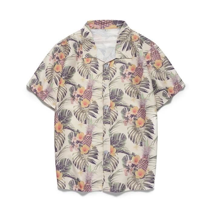 King Kerosin Chemise Hawaïenne écru - Manches Courtes - Biker, Rock Wear, Rockabilly - 100% Coton