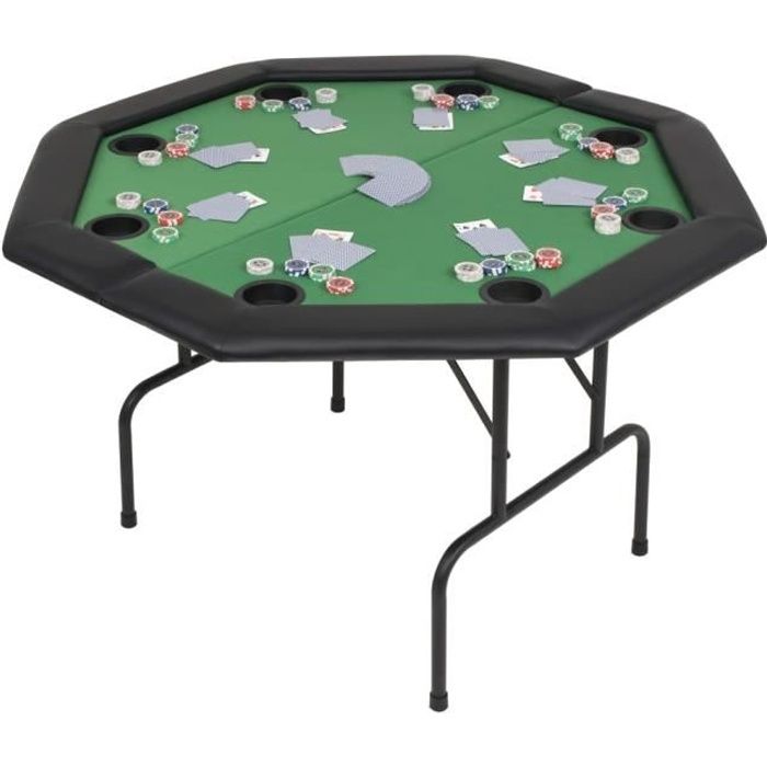 Table de poker pliable - OVONNI - Octogonale - Vert et noir - 8 joueurs - Pliable