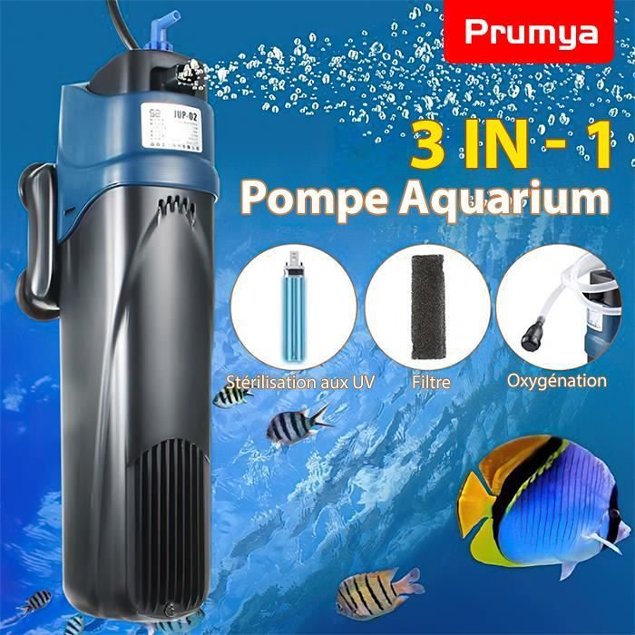 PRUMYA - Pompe à filtre UV - Stérilisateur submersible de filtre à oxygène de pompe à air d'aquarium - 500L/H