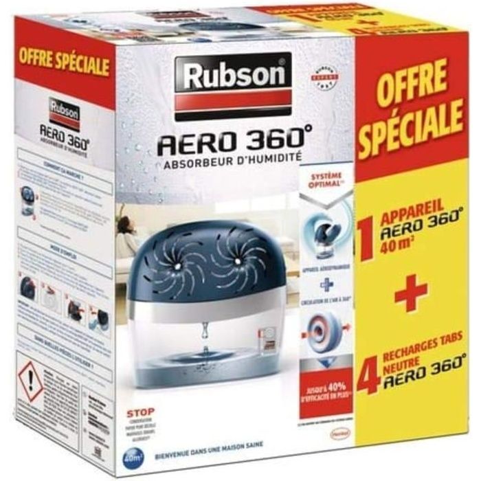 Rubson Aéro 360 1 Appareil + 4 recharges Offre Spéciale Absorbeur  d'humidité 40m² - Cdiscount Bricolage