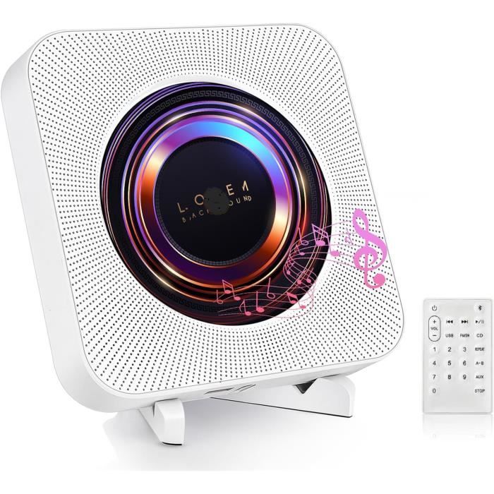 Lecteur CD Portable Bluetooth - Support Réglable - Radio FM - USB - Lumière Ambiance - Pour Maison/Bureau