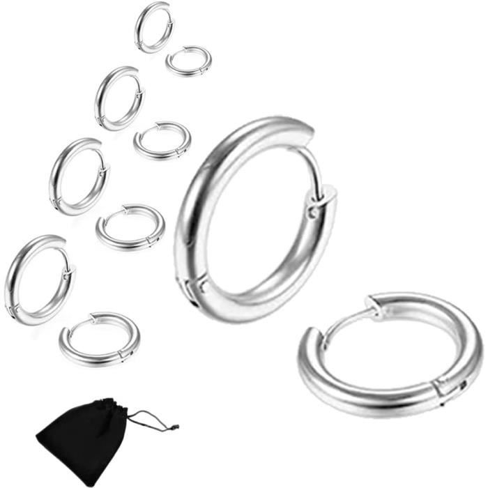 Lot De 6 Paires De Créoles Acier Inoxydable - Anneaux Oreille Homme Femme - Tailles 10/12/14 Mm - Or Et Argent