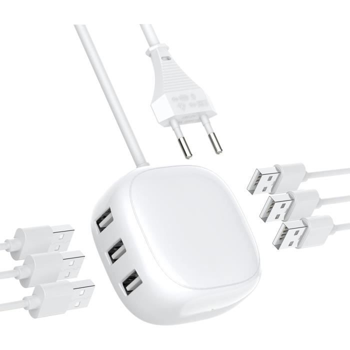 Station De Charge USB SooPii 6 Ports 50W - Avec Support IWatch Et 6 Câbles (Blanc)