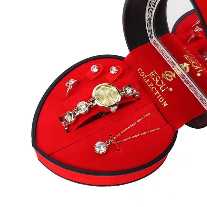 SHARPHY Coffret montre femme + anneau + lous d'oreilles + collier quartz diamant amende cadeau de Noël